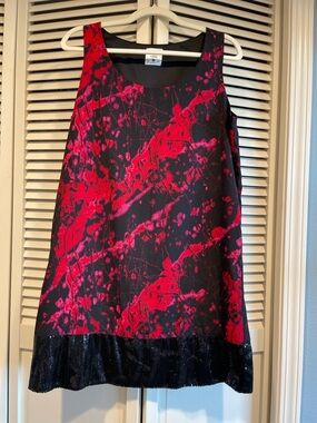 mac & jac Black Hot Oink and Red Abstract Satin Dress - XL